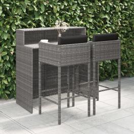 Garden bar set grey, dark grey pe rattan, powder-coated steel large