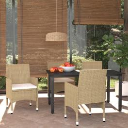 Dining set beige poly rattan lightweight dining set rectangular