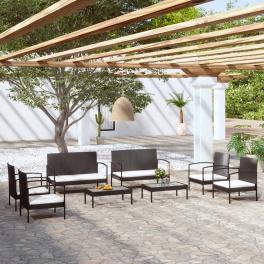 Garden lounge set black pe rattan, powder-coated steel, glass