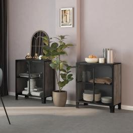 Storage cabinet set of 2 grey metal, mdf medium storage cabinet