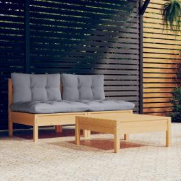 Garden lounge set grey solid pinewood medium modular
