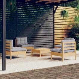 Garden lounge set grey solid pinewood, fabric (100% polyester)