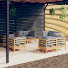 Garden lounge set grey solid pine wood, fabric (100% polyester)
