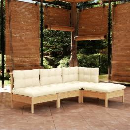 Garden lounge set cream solid pinewood, fabric (100% polyester)