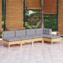 Garden lounge set grey, pine solid pine wood, fabric (100% polyester)