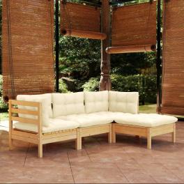 Garden lounge set cream solid pine wood, fabric (100% polyester)