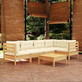 Garden lounge set cream solid pine wood 6 piece set modular