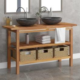 Vanity cabinet with sink teak wood finish solid teak wood medium