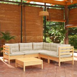 Garden lounge set cream solid pinewood, fabric (100% polyester)