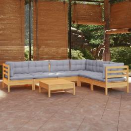 Garden lounge set grey solid pinewood, fabric (100% polyester)
