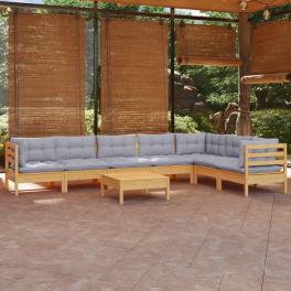 Garden lounge set grey solid pinewood, fabric (100% polyester)