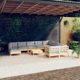 Garden lounge set grey, pine solid pine wood, 100% polyester fabric