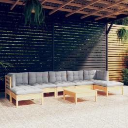Garden lounge set grey solid pinewood, fabric (100% polyester)