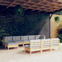 Garden lounge set grey solid pinewood, fabric (100% polyester)