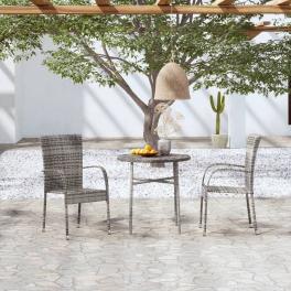 Garden dining set gray poly rattan compact stackable