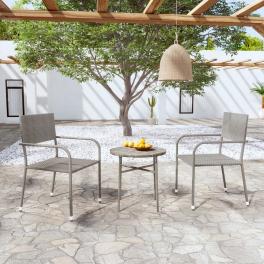 Garden dining set gray pe rattan, powder-coated steel, pp board