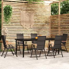 Garden dining set black powder-coated steel large foldable