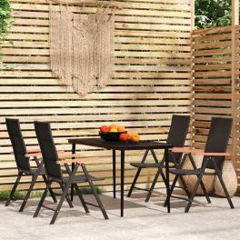 Garden dining set black powder-coated steel medium foldable