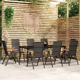 Garden dining set black powder-coated steel foldable dining set