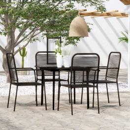 Dining set black powder-coated steel, glass, cotton rope standard