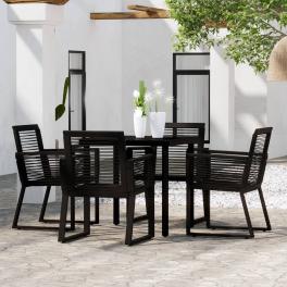 Dining set black pvc rattan, powder-coated steel, glass standard