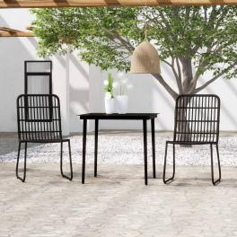 Dining set black pe rattan, powder-coated steel, glass medium