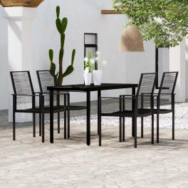 Dining set black powder-coated steel, pvc hollow rattan, glass