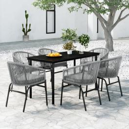 Garden dining set black powder-coated steel 7 piece set durable