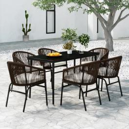 7 piece patio dining set brown