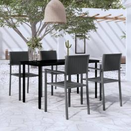 Garden dining set black powder-coated steel, plastic, glass