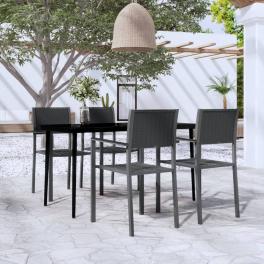 Garden dining set black powder-coated steel, glass, plastic