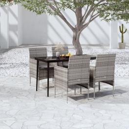 Garden dining set grey and black pe rattan 5 piece set durable