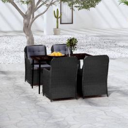 Garden dining set black powder-coated steel 5 piece set