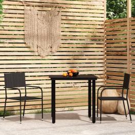 Garden dining set black powder-coated steel, pe rattan, glass