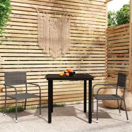 Garden dining set table: black, chair: grey pe rattan, steel, glass