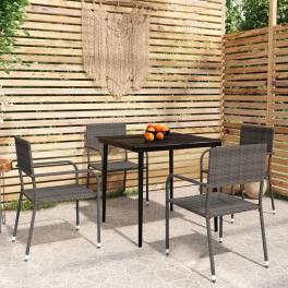 Garden dining set grey pe rattan, steel, glass 5-piece stackable