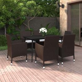 Garden dining set brown pe rattan, steel, glass large seats many
