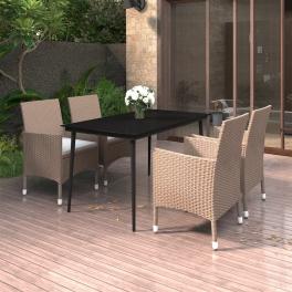 Garden dining set beige pe rattan 5-piece set durable