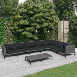 Garden lounge set dark gray rattan, black cushions