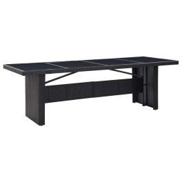 Outdoor table black pe rattan, glass, powder-coated steel