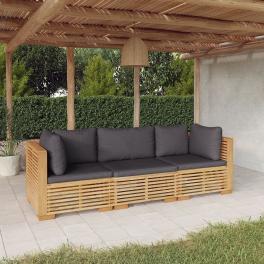 Garden lounge set teak, dark grey solid teak wood, 100% polyester