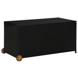 Storage box black poly rattan, solid acacia wood, powder-coated steel