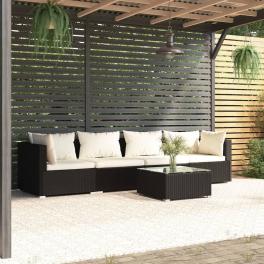 Garden lounge set black with cream cushions