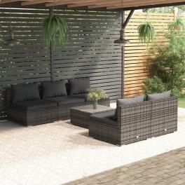 Garden lounge set grey pe wicker, powder-coated steel, plastic, glass