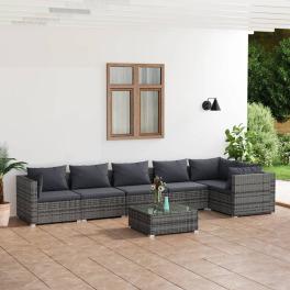 Garden lounge set grey pe rattan 7 piece set modular