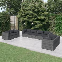 Garden lounge set grey pe rattan, powder-coated steel, plastic