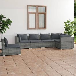 Garden lounge set grey poly rattan 6 piece modular