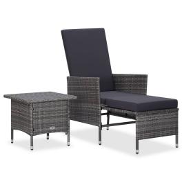Garden furniture set gray pe rattan, powder-coated steel, polyester
