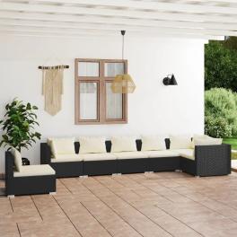 Garden lounge set black pe rattan, powder-coated steel large