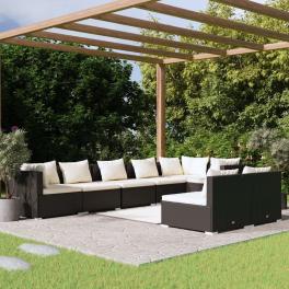 Garden lounge set black pe rattan, powder-coated steel, plastic